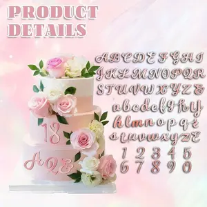 64pcs Rose Gold Acrylic Cake Topper, Glitter Numbers & Alphabet Decor, Personalized Cake Picks for Anniversary, Wedding Party Supplies