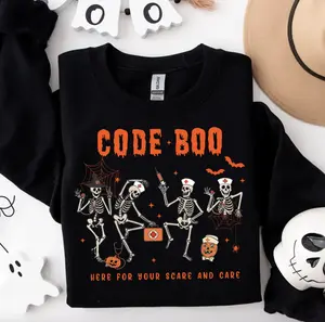 Halloween Nurse Sweatshirt, Spooky Season Gifts, Code Boo Halloween Skeleton Shirt, Nurse Gifts, Nursing Shirt, RN CNA NICU Outfit Hoodie For Her Him