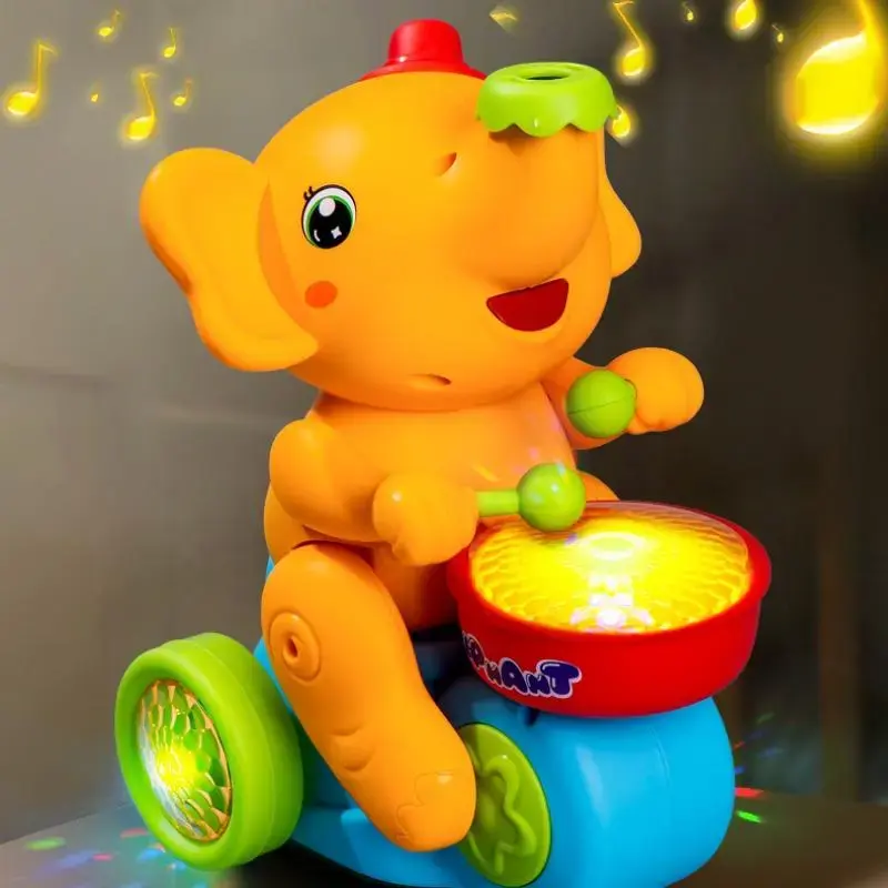 Elephant Design Electric Toy, Musical Light Up Walking Elephant Drummer Toy with 2 Small Balls, Sensory Toy, Play