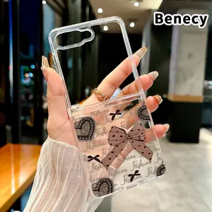 Fashion Heart Bow Pattern Phone Case for Z Flip 7/6/5/4 Protective Folding Case with Double Protection and Camera Lens Cover
