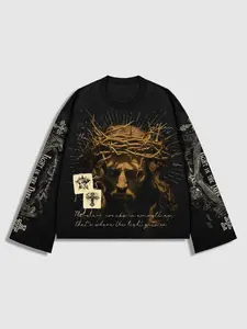 Men's Street Style Jesus Graphic Print T-Shirt, Casual Streetwear Clothes Spring & Summer Wear, Retro 2000s Fashion, Autumn Collection