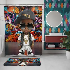 Copycat-Creations Graffiti Hip-Hop Prince 2pcs Shower Curtain  Set