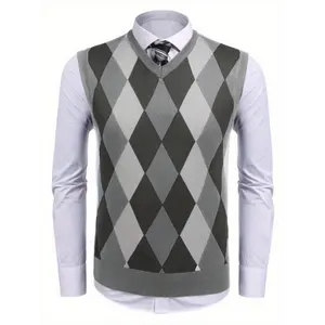 [Argyle Sweater Vest] Slim Fit Argyle Sweater Vest - Men's Sleeveless V Neck Pullover Sweater - Casual