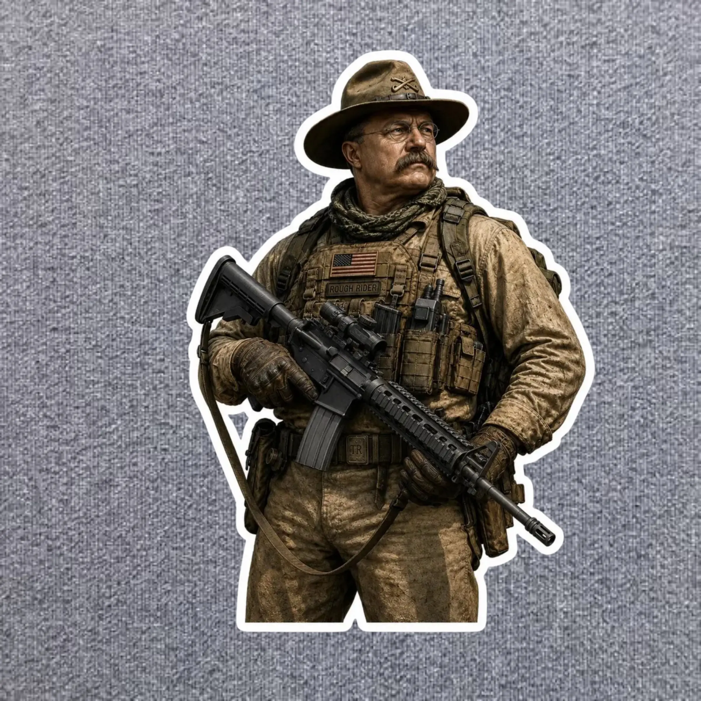 Tactical Rough Rider Military Vinyl Sticker, Operator Aesthetic Decal, Gun Enthusiast Waterproof Sticker for Laptop & Gear