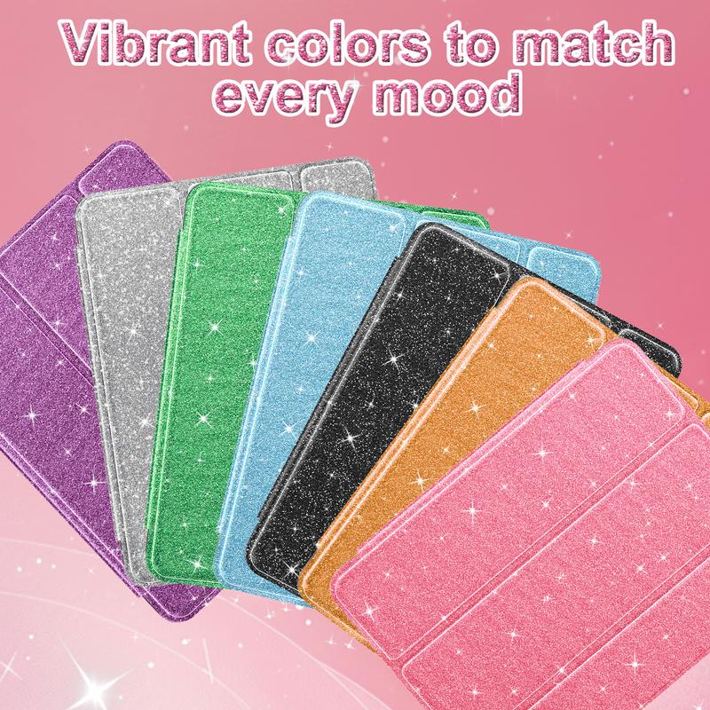 INFILAND Compatible with iPad Case, Glitter Cover with Sparkly Clear Back, Pencil Holder, for Kids Girls Computer Tablet Casing Protection Protective
