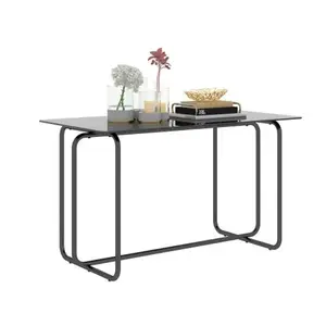 Product Description  1-piece rectangle dining table with metal frame, tempered glass dining table for kitchen room, Black