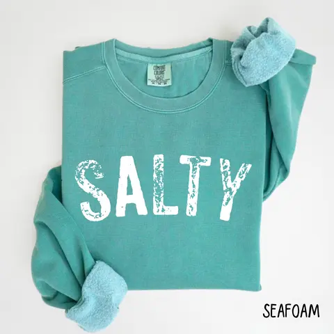 Comfort Colors Salty Sweatshirt, Retro Summer Beach Crewneck Shirt, Women Favorite Top, Apparel, Today Shirts, Women's Outfits, Top Favourite Tee Gift For Women, Cotton Fabric