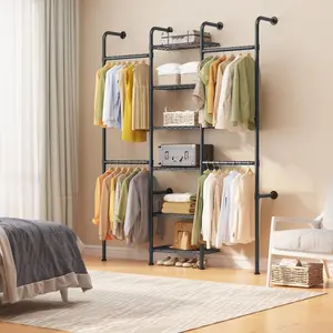 Wall Mounted Closet System, Heavy Duty Steel Expandable Clothes Organizer (23.62-35.43 in), Hanging & Shelving Combo for Bedroom, Closet, Laundry Room