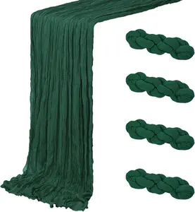 4 Pack  Green Cheesecloth Table Runner 20 x 120 inch Gauze Table Runners 10 FT Long,Semi Sheer Boho Cheese Cloth Fabric Table Runner Bulk for Wedding,Party, Shower,Bridal Shower Decoration