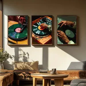 3-Piece Framed Canvas Set, Modern Life Artwork Display Black Art Poster, DJ Wall Art, Record Player Art, Hip-Hop Music Decoration, Vintage Wall Art Poster, Cafe, Bedroom, Living Room, Bar Decoration, 2D Flat, Modern Home Decor