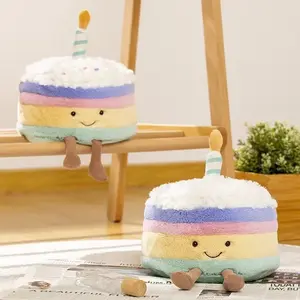Jellycat Amuseables Rainbow Birthday Cake Plush, Cute Pastel Layer Cake Stuffed Toy with Candle, Soft Dessert Gift for Kids Girls & Collectors
