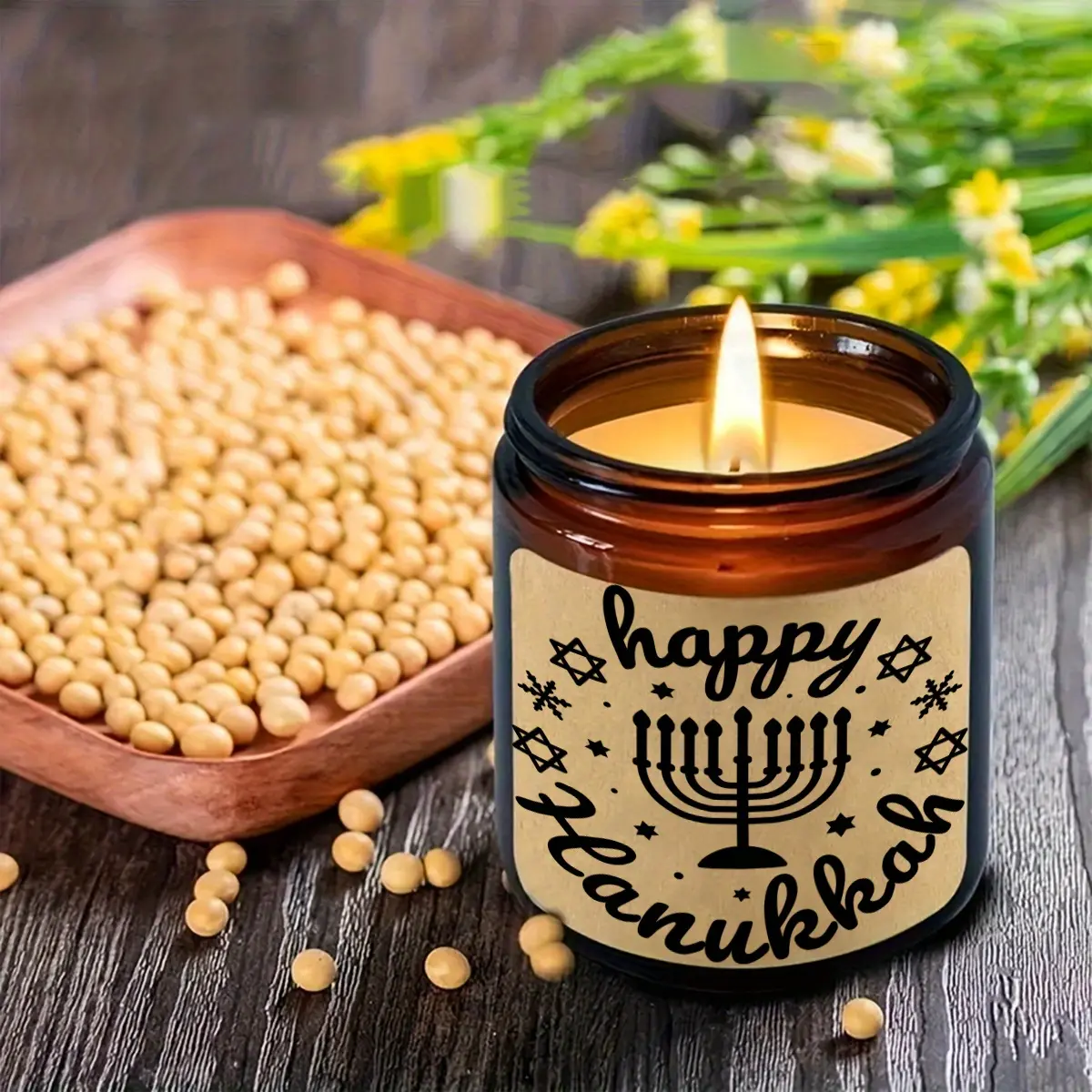 1pc Hanukkah lavender scented candle, soy wax, Happy Hanukkah Star of David Dreidel single wick candle, oval bottle, gift for Canukkah Holiday Gift blessing