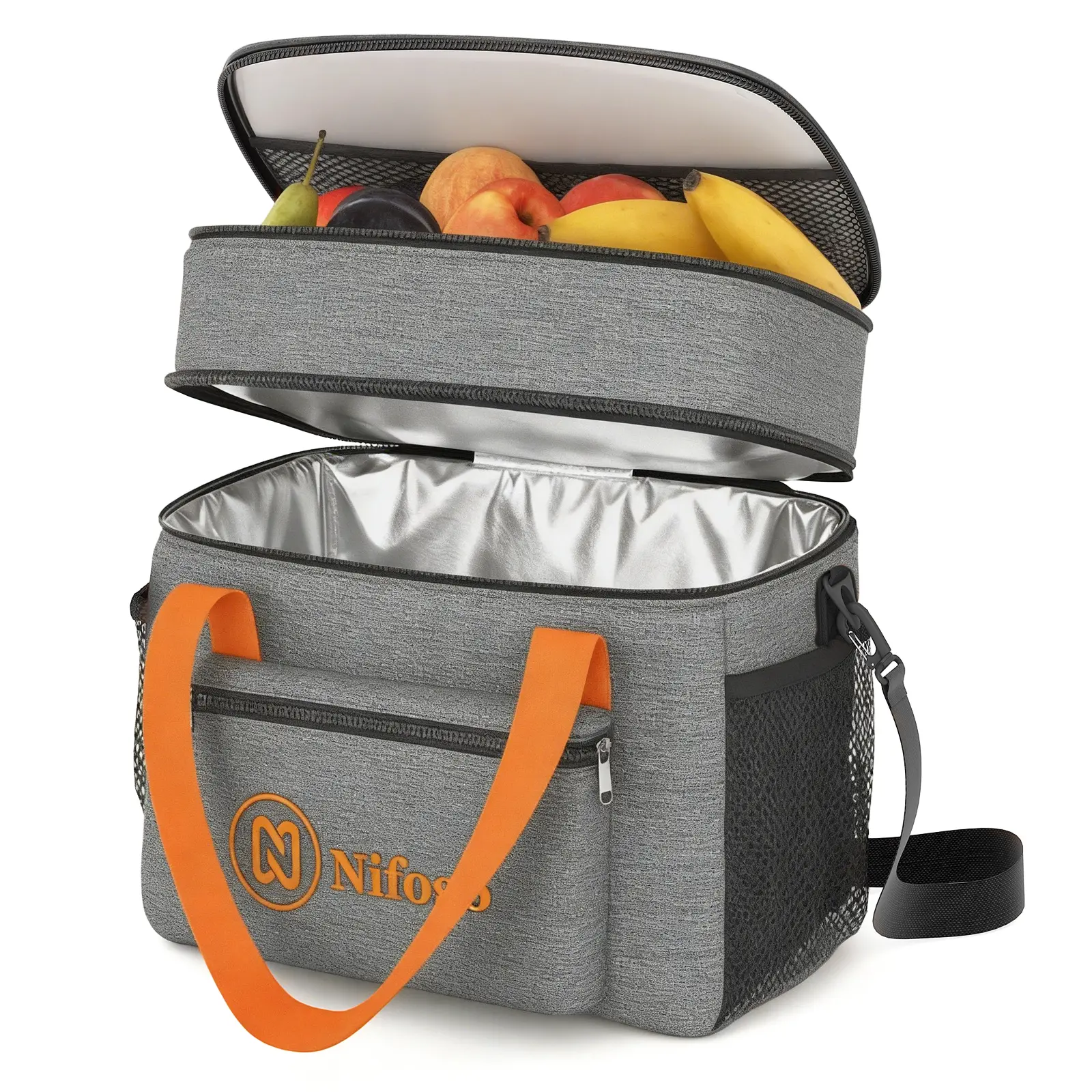 Nifogo 15L Insulated Lunch Bag Leakproof Waterproof Cooler Tote Portable Reusable Lunch Box Bag For Men Women Work Office Picnic Camping Travel Beach Outdoor Food Storage Bag Black Gray