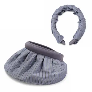 2-in-1 Headband & Cap, Foldable Striped Pleated Shell-Style Open Top Sun Hat for Women, Wide Brim UV Protection Breathable Ponytail Hat, Ideal for Beach, Travel & Daily Commute