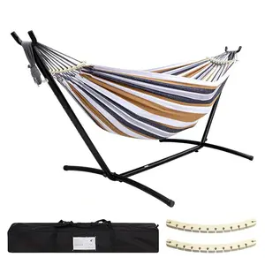 Double Hammock With Stand Included 450lb Capacity Steel Stand, Premium Carry Bag Included And Two Anti Roll Balance Beam