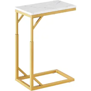 C-Shaped End Table, Small Sofa Table with Metal Frame, Adjustable Height Side Table for Couch, Living Room, Bedroom, Bedside (, Small)