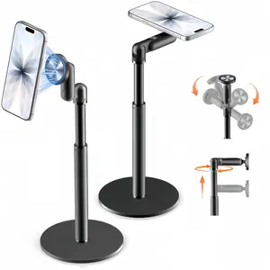 2-in-1 Magnetic Phone & Tablet Stand for Desk, Fully Adjustable Height & Multi-Angle Desktop Holder with Heavy Duty Base, Fast Disassembly Mount for iPhone & iPad Series