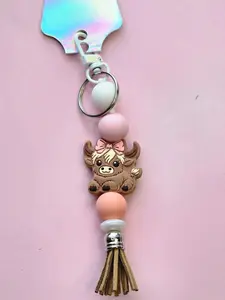 Highland Cow Beaded Keychain