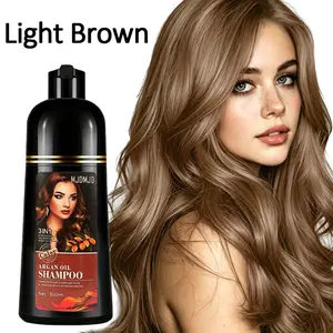 Argan Oil Light Brown Hair Dye Shampoo 3-in-1 for Women & Men, Semi-Permanent Hair Color for Gray Coverage, Instant Light Brown Hair Coloring, Nourishing & Easy At-Home Use