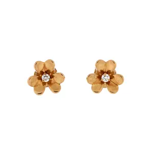 Pre-owned Van Cleef & Arpels Frivole Stud Earrings 18K Yellow Gold with Diamonds Mini by Rebag