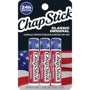 ChapStick Lip Balm, Classic Original Americana 3-Count, Lip Moisturizer for Dry Lips, 0.15 Oz Ea