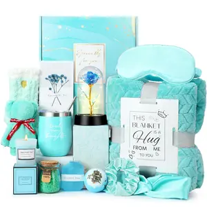 Birthday Gifts for Women,  Baskets for Women, Relaxing  Gifts Care Package with Luxury Flannel Blanket, Light-Up Rose Flower,  Mothers Day Gifts for Mom, Wife, Grandma, Sister,