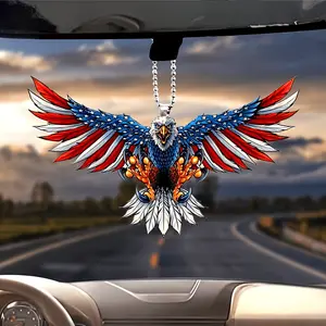 "EAGLE'S PRIDE"  2PCS   5-in-1 Patriotic Car Charm Set - Unbreakable Acrylic Flag Mirrors Decor * Keychain * Home Accent! # LibertyCore2025 # CarPatriotism