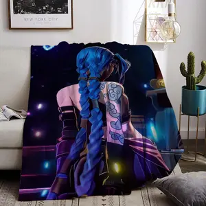 LOL Jinx Throw Flannel All Weather Blanket Kneeling Blankets Fluffy Warm Winter Blanket Blankets on Offer Home Knee Throw Wearing Microfiber