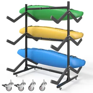 Freestanding Adjustable Kayak Storage Rack, 2 Sides Kayak Bracket, Durable Kayak Rack with Lockable Wheels for Indoor, Outdoor, Garage, Shed, Dock