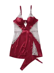 Lace Satin Sliding Skirt Pajama Set, Comfortable Sleepwear & Loungewear for Women, Elegant Nightgown Design, Soft and Smooth Material