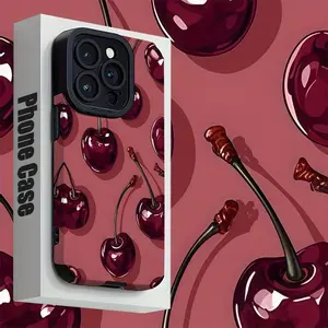 Burgundy Cherry Pattern Printed Phone Case for Iphone 16/16 Plus/16 Pro/16 Pro Max/Iphone 15/15 Plus/15 Pro/15 Pro Max/Iphone 14/14 Plus/14 Pro/14 Pro Max/Iphone 13/13 Pro/13 Pro Max/Iphone 12/12 Pro/12 Pro Max/Iphone 11/11 Pro/11 Pro Max, Shockproof, Dir