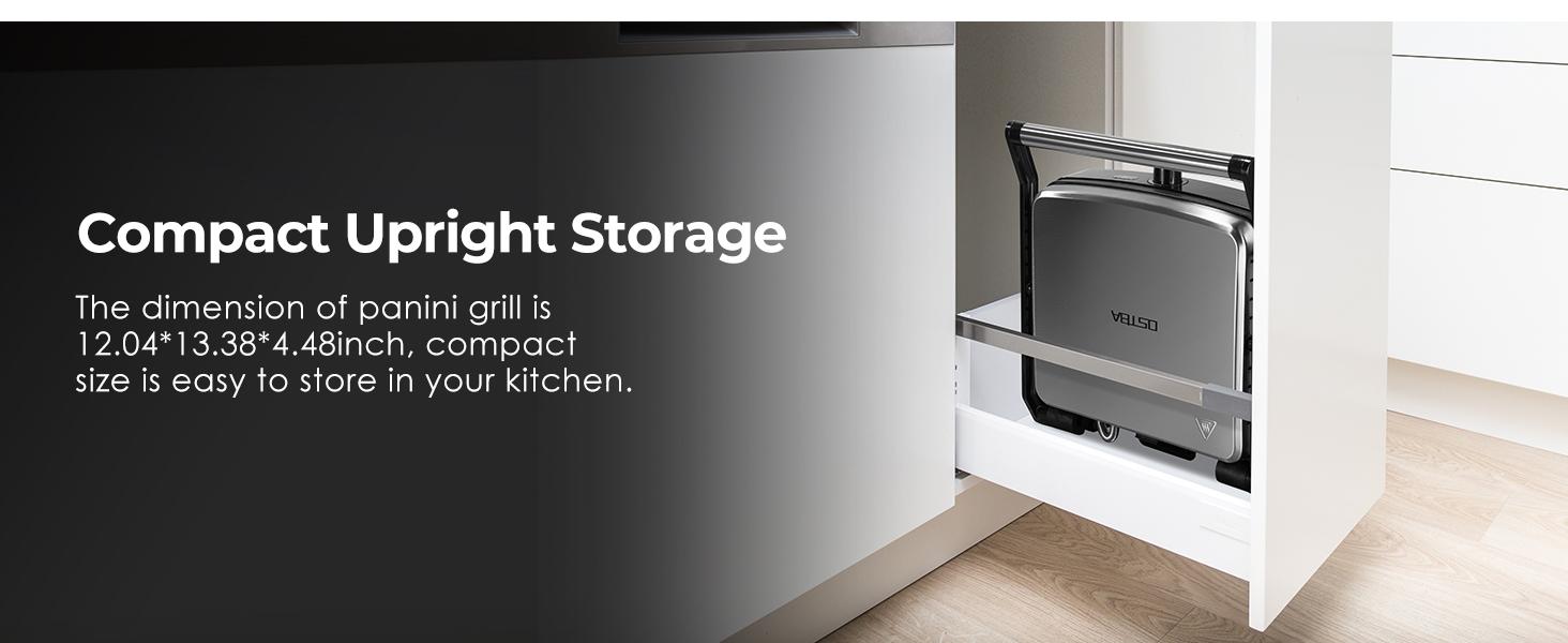 OSTBA Panini Press Grill with Adjustable Temperature 4-Slice Indoor Grill 180° Open Sandwich Maker Non-Stick Plates Stainless Steel 1200W Cast Aluminum Panini Press