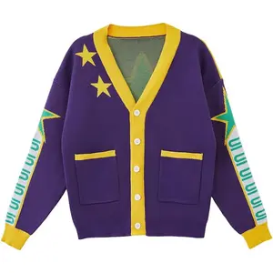 Men’s Jotaro Kujo Cosplay Costume Cardigan Halloween Sweater Jacket for Adult