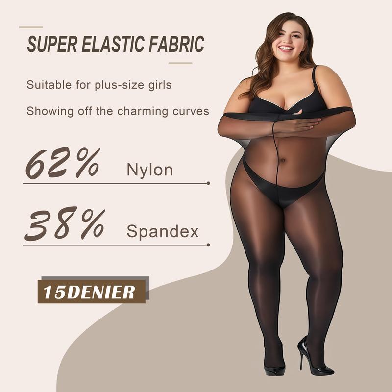 8D Silky Luster Tights for Women, Comfort Double-Gusset Pantyhose, Reinforced Toe Anti-Ladder Hosiery, Plus-Size Friendly