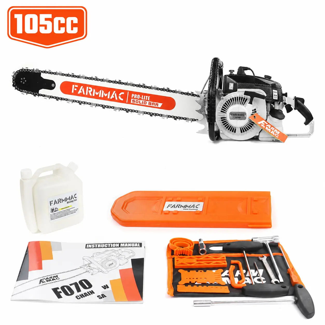 FARMMAC F070W 105cc Professional Gas Chainsaw, 2-Cycle 4.8KW 6.5HP Heavy Duty Chain Saw with 36 Inch / 42 Inch Alloy Bar & Chain Options for Milling, Tree Felling, Wood Cutting & Farm Work, Compatible with MS070 MS090 Parts