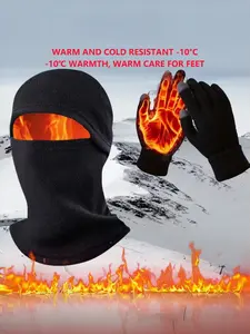 Winter Set 2-Piece, Single Color Cycling Cap & Touchscreen Gloves, Fleece Ear Protection, Unisex Christmas Wear