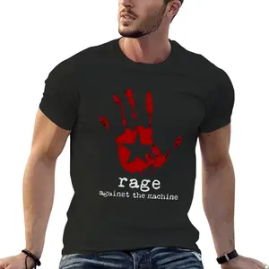 Men'S Black Graphic T-Shirt - "Rage Against the Machine" Print, Short Sleeve Crew Neck, Summer Casual Top, Heavy Metal Rock Band Design with OASI-A Logo, AC-DC Elements, and Music Influence, Rock Band Apparel | Music Band Shirt | Durable Fabric