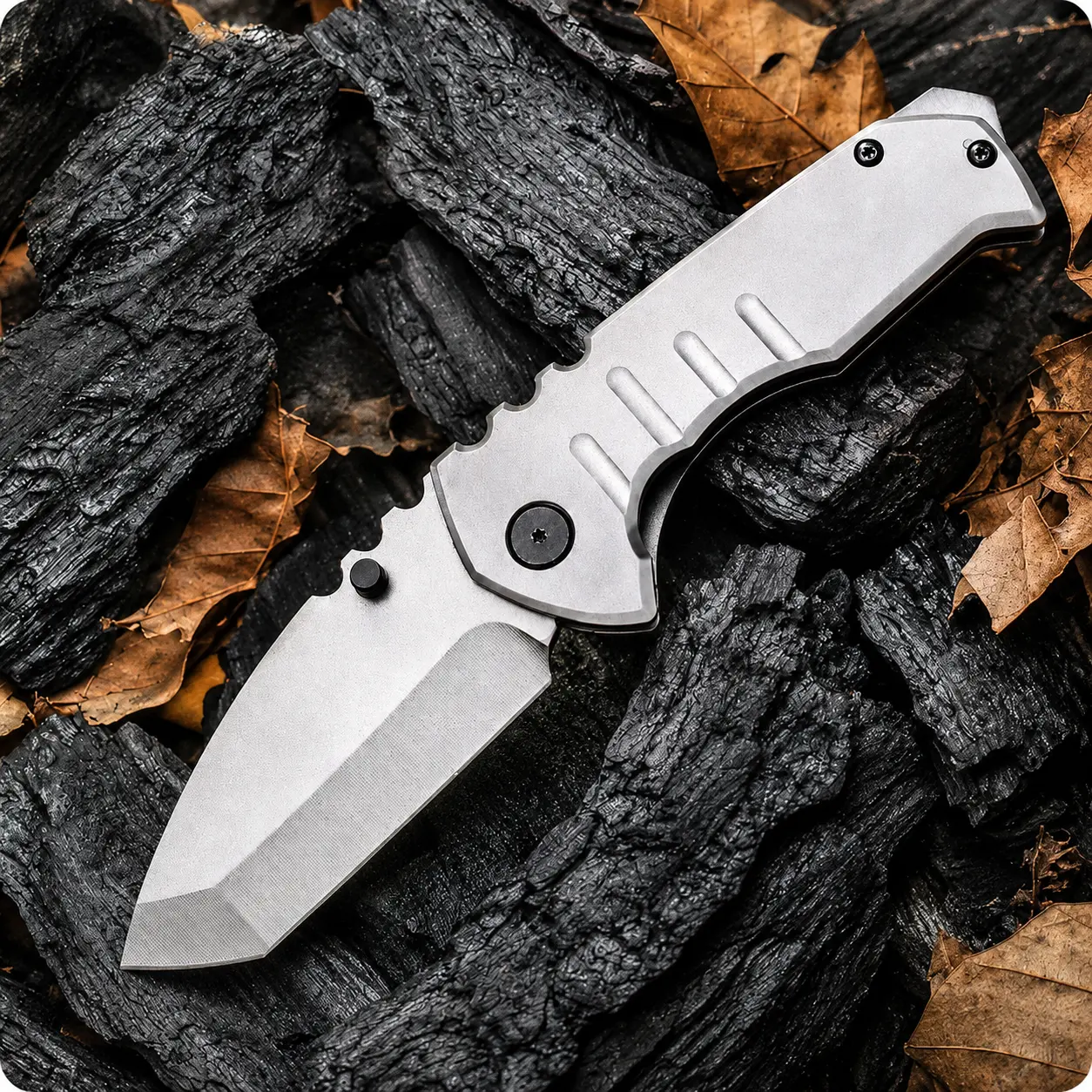 Steel Folding EDC Pocket Knife - Titanium Silver Blade, Brushed Metal Handle, Tactical Tool, Survival Hand Tool, Outdoor Practical Durable Knife for Camping, Tactical Tools,Pocket Folding Knife