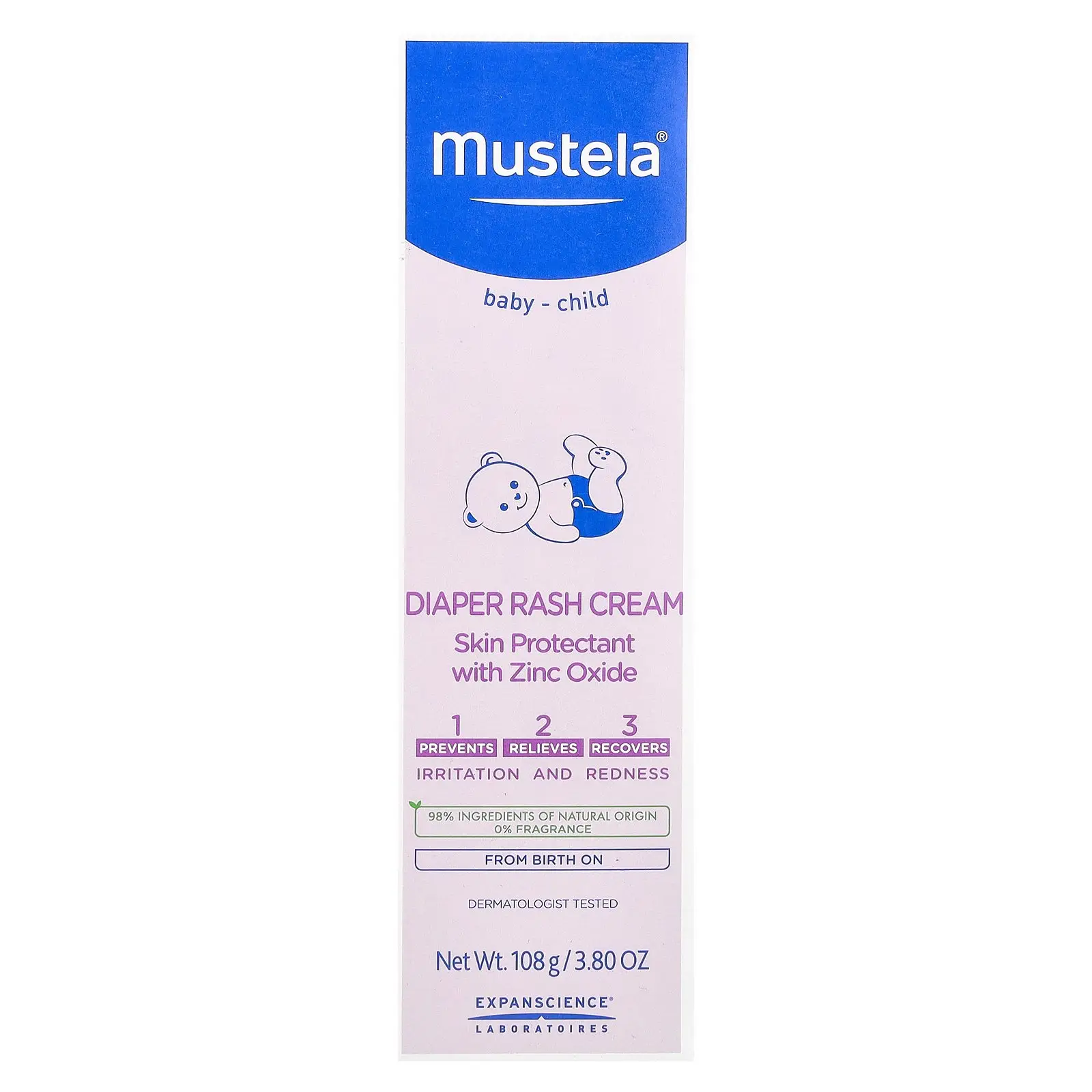 Mustela Baby-Child, Diaper Rash Cream, Fragrance Free, 3.8 oz (108 g)