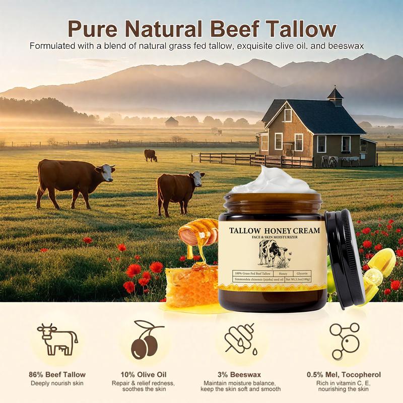 2Bmagic Whipped Grass-Fed Beef Tallow Honey cream - 100g,Moisturizing Cream for Soft, Smooth Skin - Handmade All-Natural Moisturizer - Lavender Moisture Daily Glycerin Jojoba Lightweight Oil