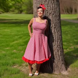 Red Gingham Vintage Inspired Strap Dress/ Rockabilly, Sweetheart pin up dress XS-3XL
