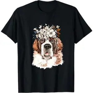 Saint Bernard dog with flower T-Shirt