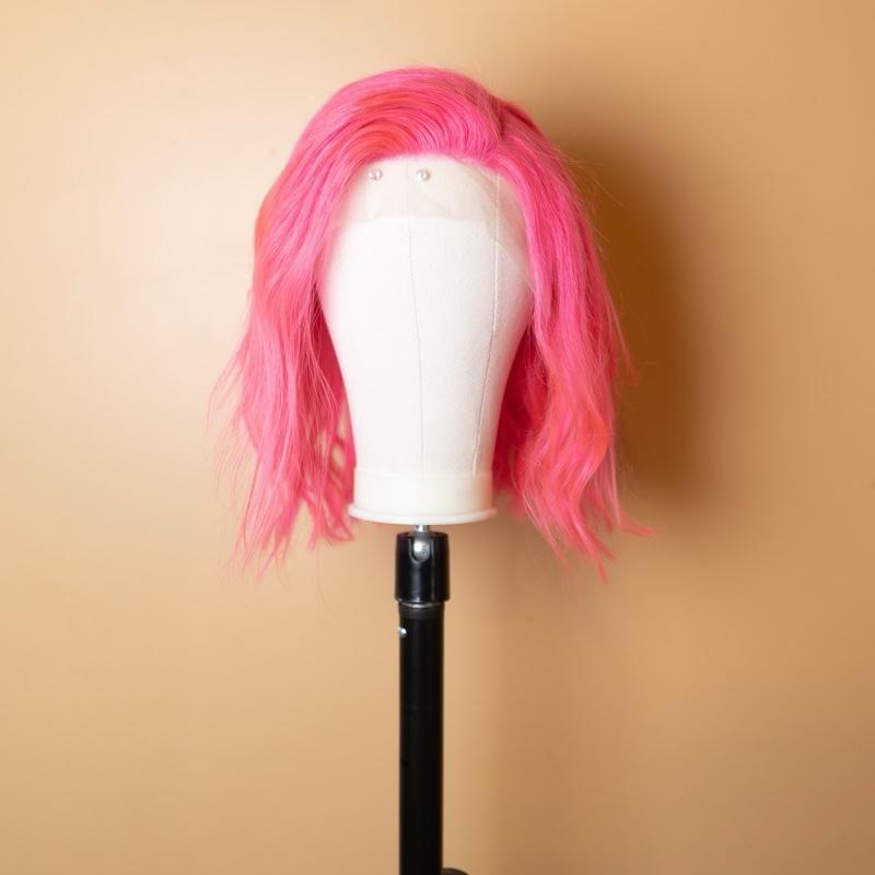 Hot Pink 100% Human Hair Wig - Soft Hair, Custom Color
