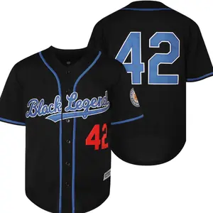 Dabuliu Men's Black Legend 42 Retro Baseball Jersey Embroidered Patches Sewn Hipster Hip Hop Shirts