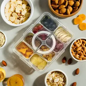 Divided Snackle Box Storage Container - Plastic, Stackable, Kitchen Essentials Utensils Stainless Steel Lid