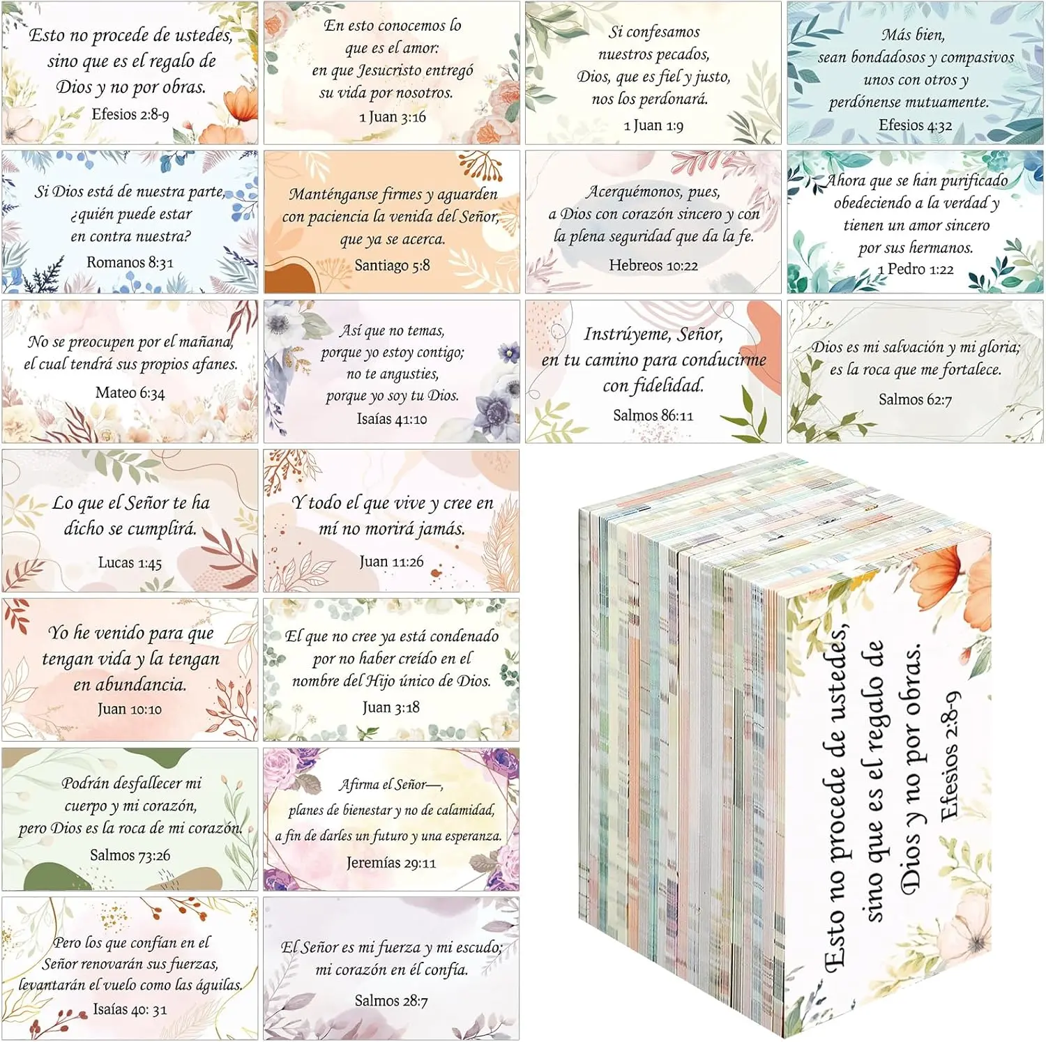 200 count Spanish Prayer Cards  Christian Cards with Inspirational  Verses and Mini Scripture Spanish Christian Gifts for Daily Encouragement mother's day , 20 Styles(Flower)