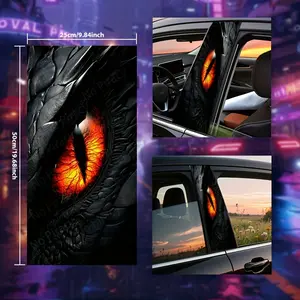 2PCS 2D B-Pillar Car Stickers, Flame Dragon Eye, PVC Waterproof Scratch-Resistant, Universal Fit for All Cars, Easy to Install