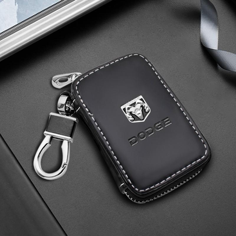 Leather Car Key Protection Bag, Zipper Design, Fits Dodge Sxt Dart Challenger RAM 1500 Charger Avenger Accessories