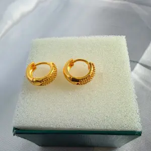 Gold Tone Juli Earrings for Women Elegant Hoop Design with Textured Surface Perfect for Everyday Wear