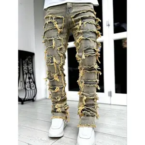 Women'sCreativeTasselDecoratedStraightJeans,CasualStretchStreetStyleHipHopSkateRapJeansForMenAndWomen,SuitableForAllSeasons